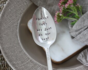 Family Let's All Just Do Our Best Hand-Stamped Serving Spoon, Hostess Gift, Foodie Gift, Hostess Gift, Mother's Day, Father's Day