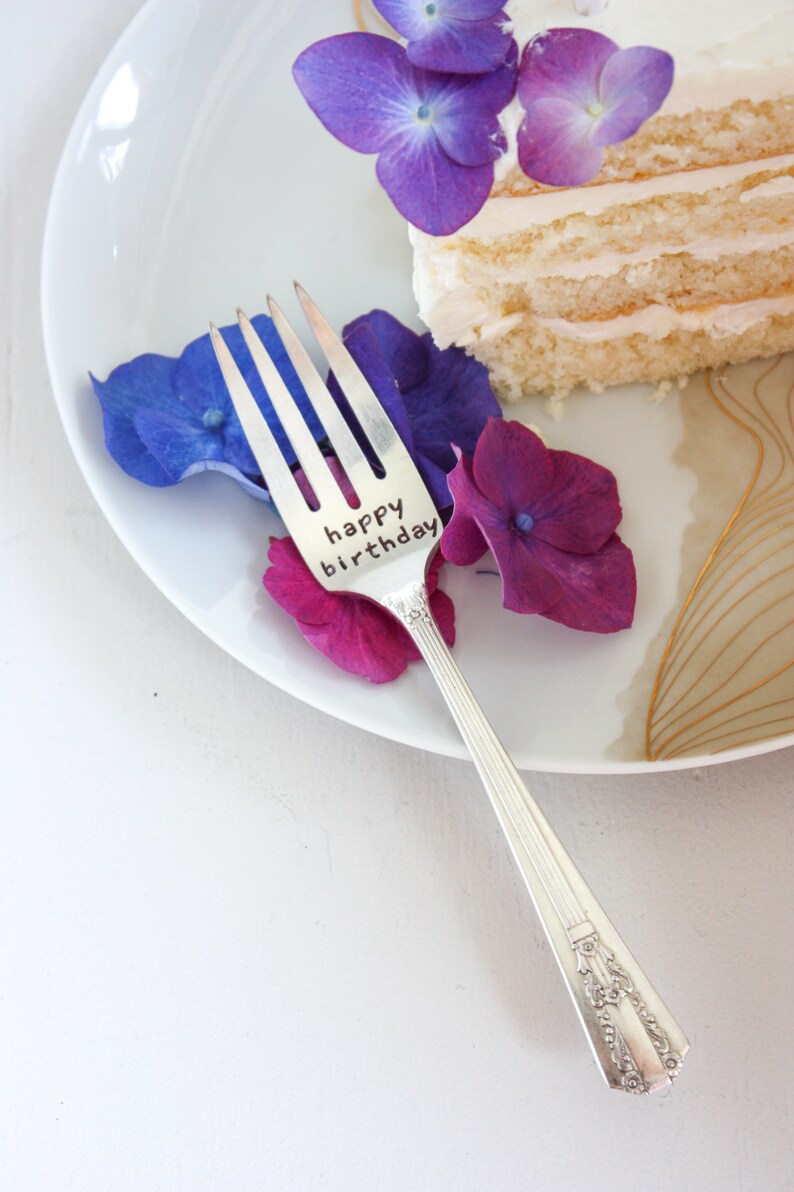 Happy Birthday Hand Stamped Fork Cake Fork Birthday Fork Etsy
