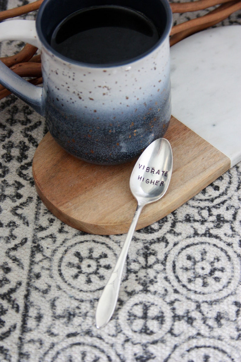 Foodie Gift Meditation Gift Spirituality Wellness Inspirational Gift Vibrate Higher Stamped Spoon Positive Affirmations Yoga Gifts
