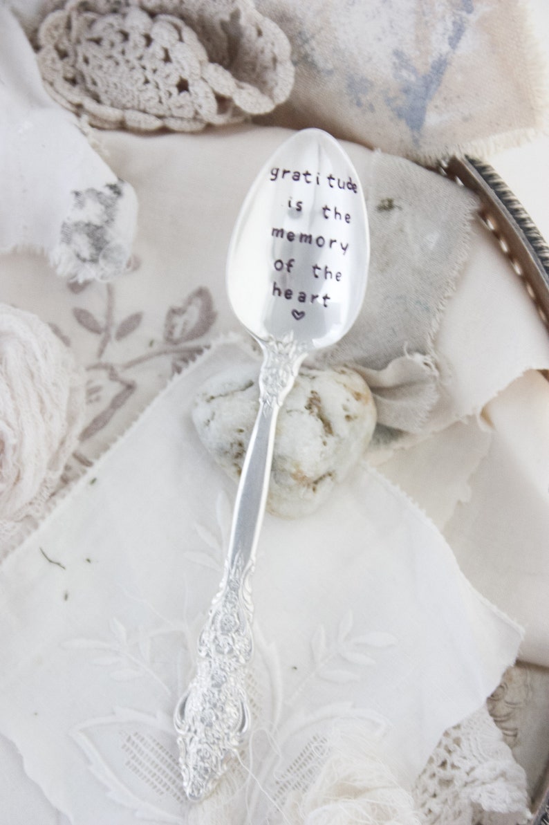 Gratitude Is The Memory Of The Heart Stamped Spoon, Gift for Friend, Gift for Her, Gift for Him, Engraved Spoon, Words On Spoons image 7