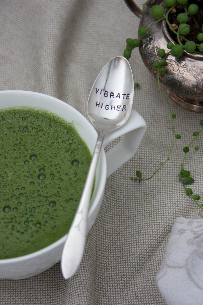 Foodie Gift Meditation Gift Spirituality Wellness Inspirational Gift Vibrate Higher Stamped Spoon Positive Affirmations Yoga Gifts