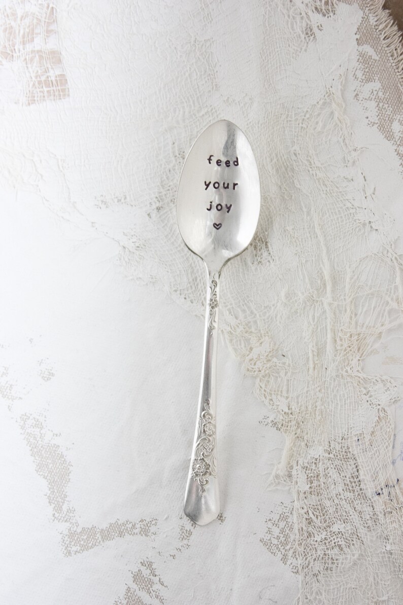 Feed Your Joy Stamped Spoon, Gift for Friend, Engraved Spoon, Words On Spoons, Joyful image 4