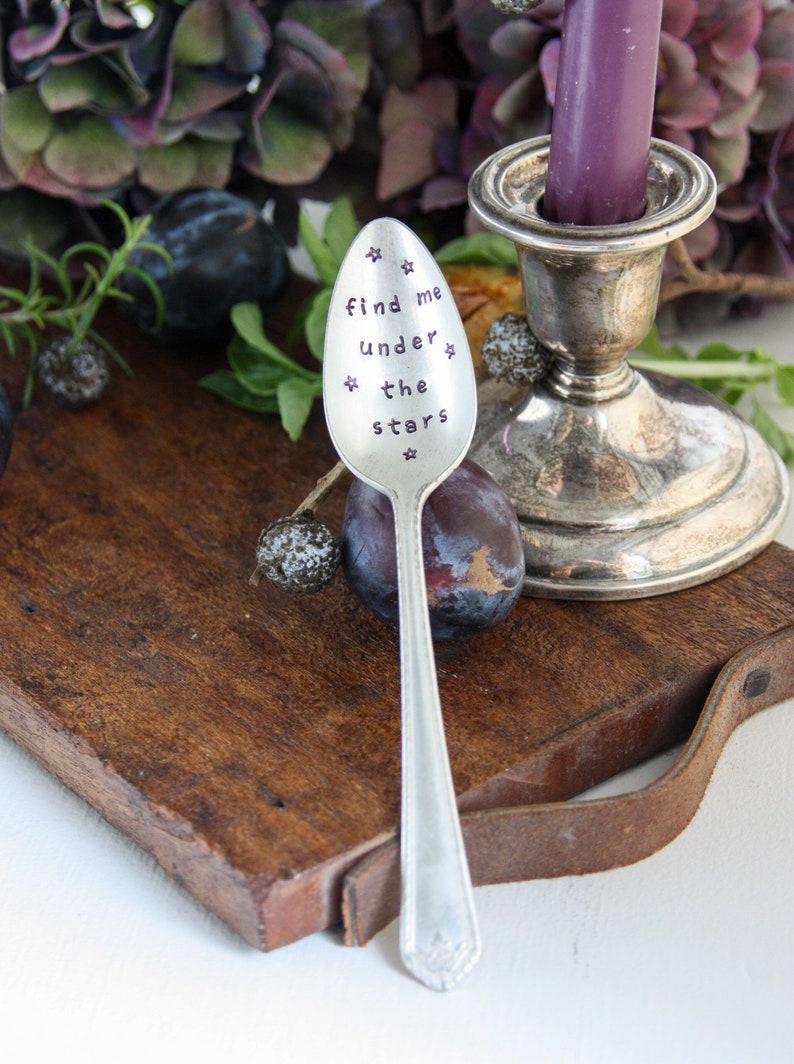 Find Me Under The Stars Hand-Stamped Vintage Silver-Plated Spoon, Celestial Gifts, Gift for Her, Stocking Stuffer, Celestial Decor, image 7
