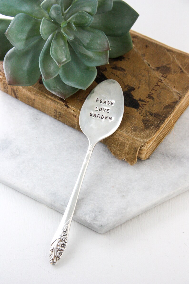 Peace Love Garden Hand Stamped Vintage Silver Spoon, Garden Decor, Sustainable, Garden Art, Mother's Day Gift, Gifts for Mom, Plant Lady image 4