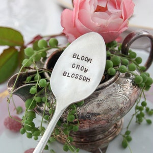 Bloom Grow Blossom Hand Stamped Vintage Silver Spoon, Garden Spoon, Plant Marker, Garden Gifts, Teacher Gifts, Sustainable, Gardening image 4