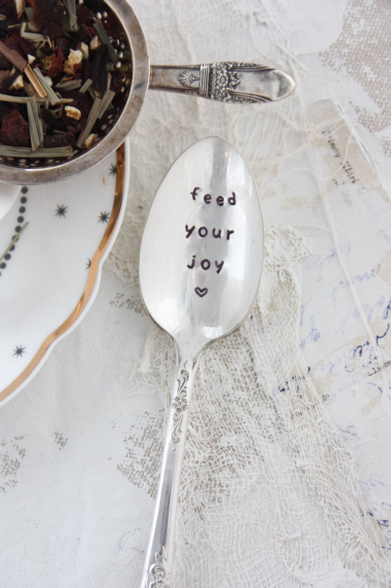 Feed Your Joy Stamped Spoon, Gift for Friend, Engraved Spoon, Words On Spoons, Joyful image 1