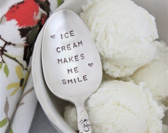 Ice Cream Makes Me Smile Hand Stamped Spoon, Ice Cream Spoon, Ice Cream Social, Ice Cream Party, National Ice Cream Day, Gift Under 25