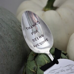 Thanks For Being Awesome Stamped Spoon, Hostess Gift, Thank You Gift, Teacher Gift, Gift for Coach, Gift Under 25, Mother's Day Gift image 4