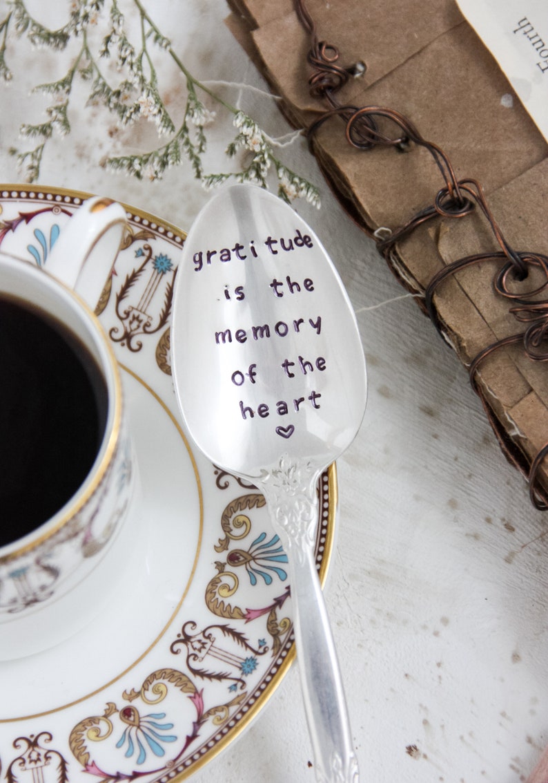Gratitude Is The Memory Of The Heart Stamped Spoon, Gift for Friend, Gift for Her, Gift for Him, Engraved Spoon, Words On Spoons image 6