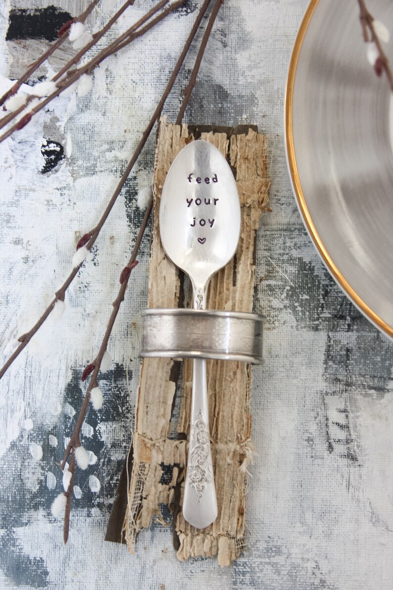 Feed Your Joy Stamped Spoon, Gift for Friend, Engraved Spoon, Words On Spoons, Joyful image 2