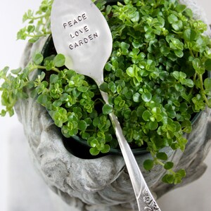 Peace Love Garden Hand Stamped Vintage Silver Spoon, Garden Decor, Sustainable, Garden Art, Mother's Day Gift, Gifts for Mom, Plant Lady image 2