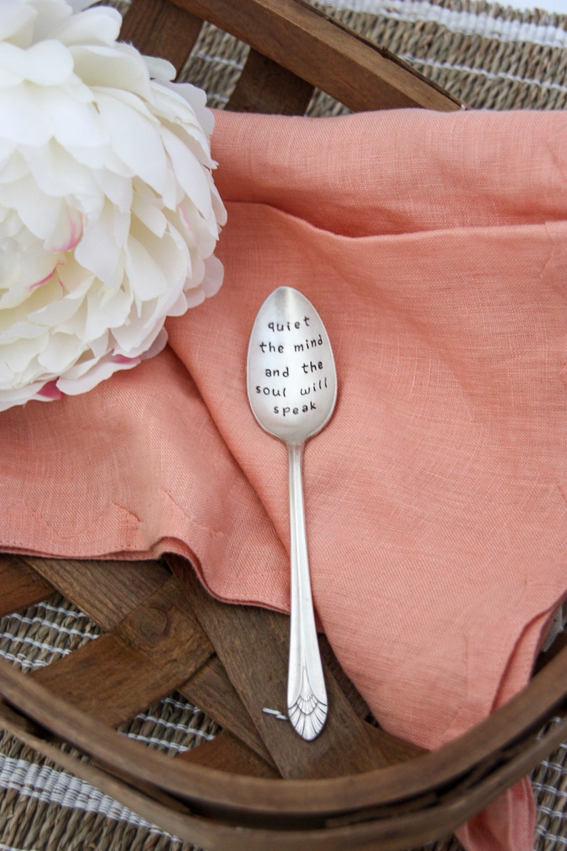 Quiet The Mind And The Soul Will Speak Stamped Spoon, Unique Gift, Inspirational Gift, Motivational Gift, Meditation Gift, Wellness Gift image 3