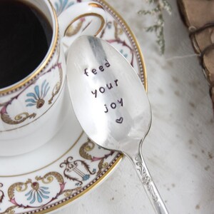 Feed Your Joy Stamped Spoon, Gift for Friend, Engraved Spoon, Words On Spoons, Joyful image 5