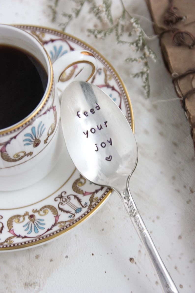 Feed Your Joy Stamped Spoon, Gift for Friend, Engraved Spoon, Words On Spoons, Joyful image 5