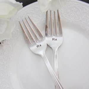 Mx & Mx Hand Stamped Vintage Cake Forks, Non-Binary Wedding, Gender Neutral Wedding, LGBTQIA, Gender Neutral Honorific image 3