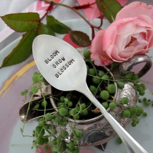 Bloom Grow Blossom Hand Stamped Vintage Silver Spoon, Garden Spoon, Plant Marker, Garden Gifts, Teacher Gifts, Sustainable, Gardening image 3