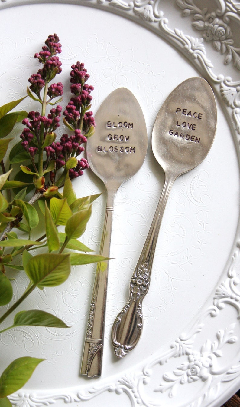Bloom Grow Blossom Hand Stamped Vintage Silver Spoon, Garden Spoon, Plant Marker, Garden Gifts, Teacher Gifts, Sustainable, Gardening image 5