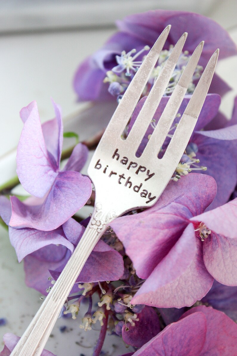 Happy Birthday Hand Stamped Fork Cake Fork Birthday Fork Etsy
