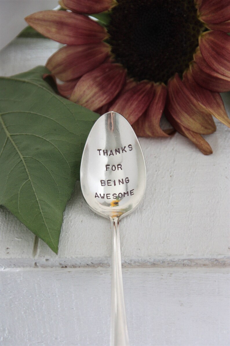 Thanks For Being Awesome Stamped Spoon, Hostess Gift, Thank You Gift, Teacher Gift, Gift for Coach, Gift Under 25, Mother's Day Gift image 2