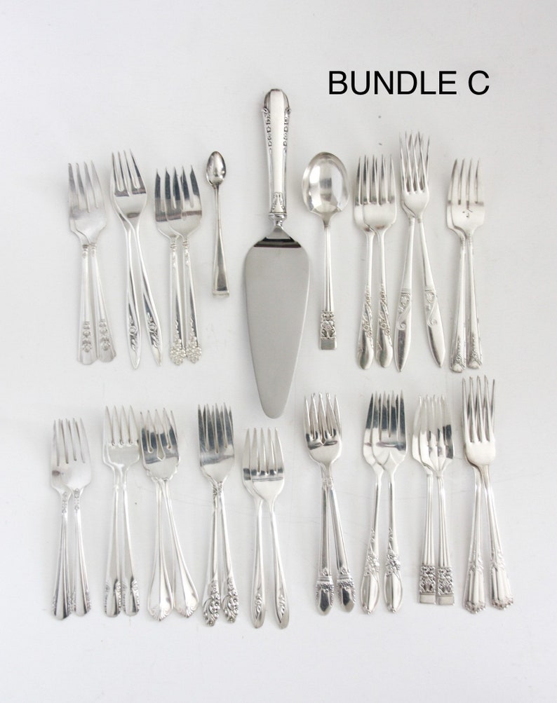 Bulk Vintage Silverware Dessert Set, Dessert Forks, Tea Party, Dessert Party, Wedding, Baby Shower, Holiday Table, Thanksgiving Bundle C