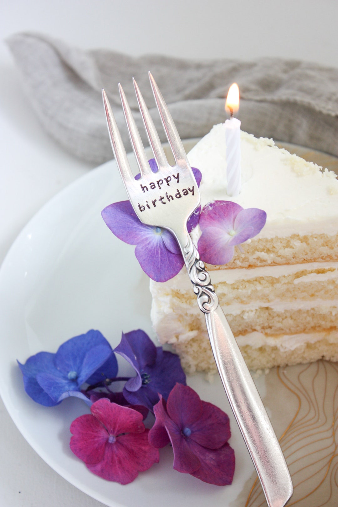 Happy Birthday Hand Stamped Fork Cake Fork Birthday Fork Etsy