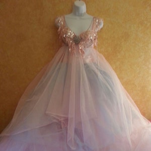 Crystal Fairy Rainbow Goddess Pink Blue & White Bohemian Sequin Tulle Bridal Wedding Ballgown Boho Beach Garden Party