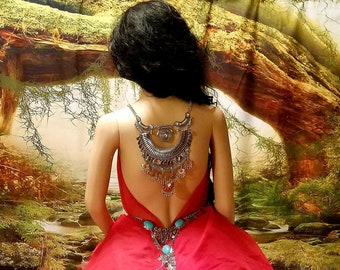 RAVEN Red And Turquoise Indian Tribal Bejeweled Boho Lehenga Bridal Wedding Ballgown Set