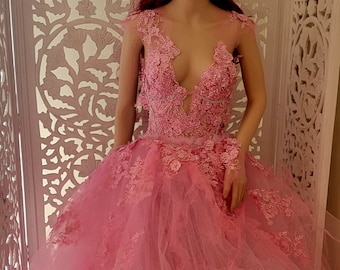 Commande personnalisée CANDY 3 pièces de robe de bal de mariage en dentelle rose