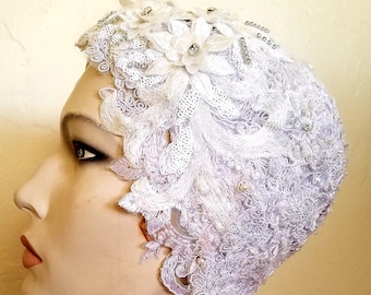 Beautiful Gatsby Flapper 20's Style Beaded Embroidered Lace Bridal Wedding Headpiece