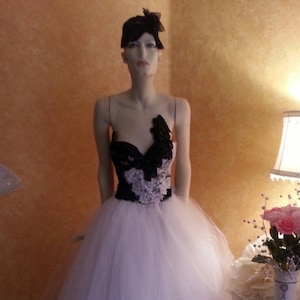 Sample Gown Listing / Black & White Corset Tulle Crystal Sequin Lace Vintage Victorian Inspired Bridal Wedding Ball Gown