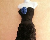 Blue Rose Midnight Mermaid Goddess Black Drop Waist Corset Rosette Bridal Wedding Formal Ball Gown