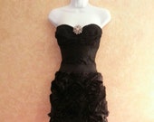 Midnight Rose Jeweled Mermaid Goddess Black Drop Waist Corset Rosette Bridal Wedding Formal Gown