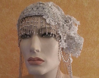 Gatsby 20's  Flapper Waterfall Beaded Lace Crystal Flapper Headpiece Hat Bridal Wedding Costume Party Theatrical Burlesque / More Colors