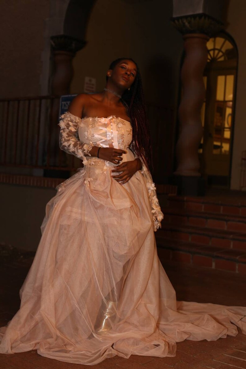 LYDIA Custom Order Blush Peach Tudor Inspired Tulle Corset Bridal Wedding Ballgown Set image 7