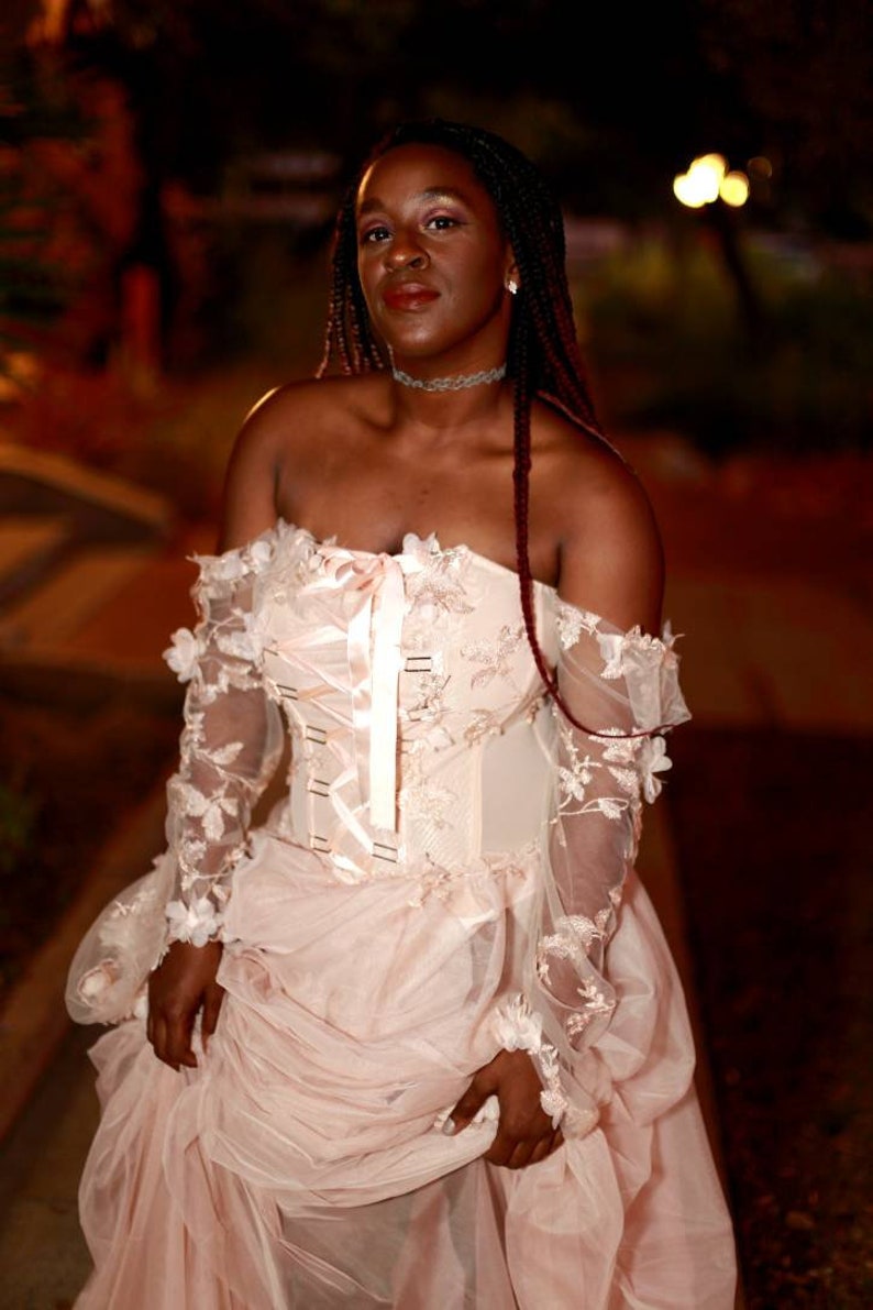 LYDIA Custom Order Blush Peach Tudor Inspired Tulle Corset Bridal Wedding Ballgown Set image 6