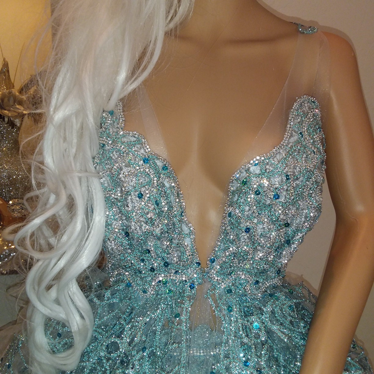 AMALI Turquoise & Silver Medieval Goddess Laser Lace Crystal 