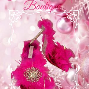 LAYLA Hot Pink Feather Crystal Mule Heels