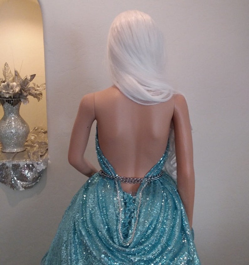 WYNTER Ocean Blue Custom Order Sequin Boho Festival Backless Wedding Ballgown Set More colors available image 4