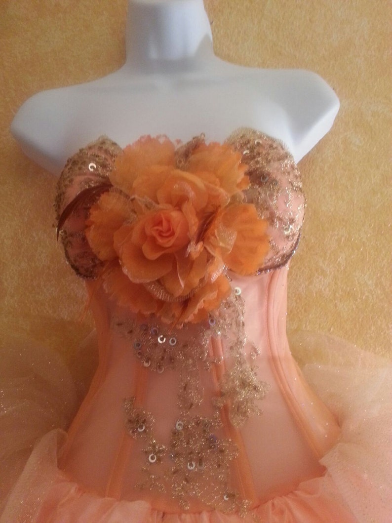 Passion Peach Goddess Tea Length Corset Organza Wedding Bridal Etsy