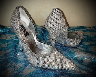 MARILYN Custom Order Genuine Crystal Diamante Glitter Silver Bridal Wedding Stiletto Pump Heels