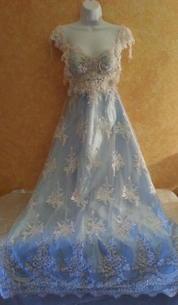 Ivory Beaded Lace & Powder Blue Vintage Goddess Empire Waist Sweetheart  Babydoll Sheath Satin Charmeuse Wedding Bridal Gown Costume Ballgown - Etsy