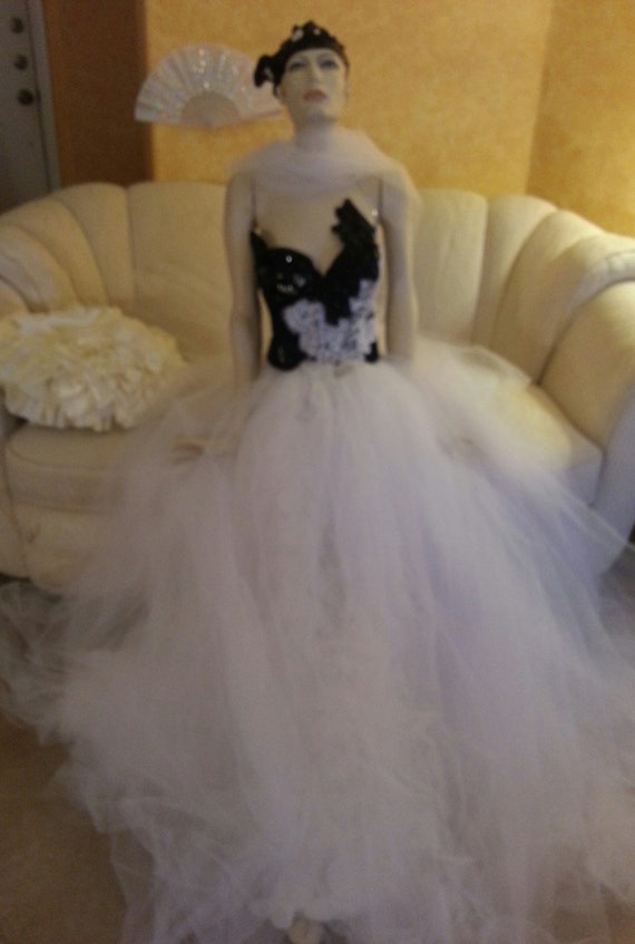 Black White Corset Tulle Crystal Sequin Lace Vintage Etsy