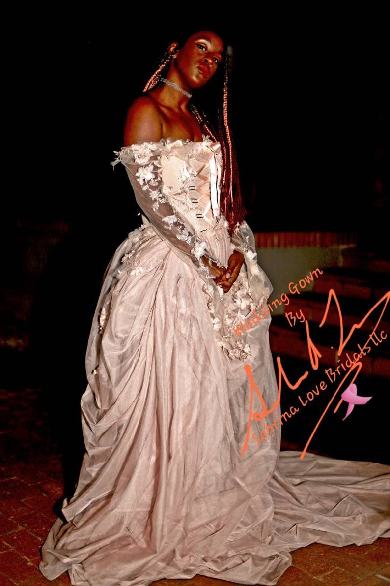 LYDIA Custom Order Blush Peach Tudor Inspired Tulle Corset Bridal Wedding Ballgown Set image 2