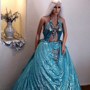 WYNTER Ocean Blue Custom Order Sequin Boho Festival Backless Wedding Ballgown Set More colors available image 3