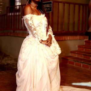 LYDIA Custom Order Blush Peach Tudor Inspired Tulle Corset Bridal Wedding Ballgown Set image 4