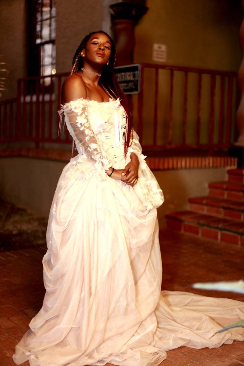 LYDIA Custom Order Blush Peach Tudor Inspired Tulle Corset Bridal Wedding Ballgown Set image 4