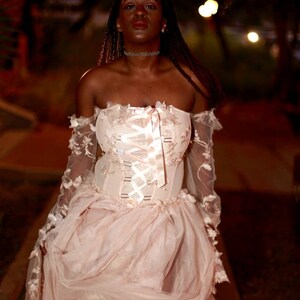 LYDIA Custom Order Blush Peach Tudor Inspired Tulle Corset Bridal Wedding Ballgown Set image 5