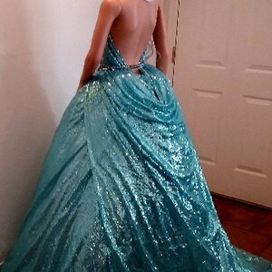 WYNTER Ocean Blue Custom Order Sequin Boho Festival Backless Wedding Ballgown Set More colors available image 2