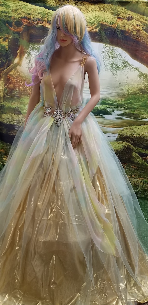Custom Order Listing-adele Romantic Watercolor Chiffon Gold Lame' Embroidered Lace Backless Fairy Garden Nymph Babydoll Wedding Ballgown Set - Etsy Custom Order Listing-adele Romantic Watercolor Chiffon Gold Lame' Embroidered Lace Backless Fairy Garden Nymph Babydoll Wedding Ballgown Set - Etsy