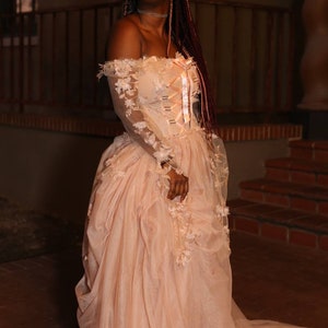 LYDIA Custom Order Blush Peach Tudor Inspired Tulle Corset Bridal Wedding Ballgown Set image 8